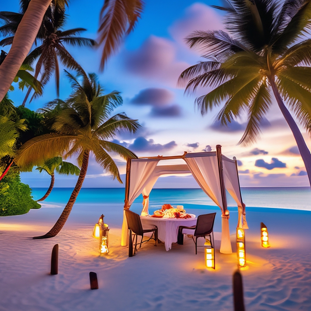 Романтический ужин на острове или на песчаной отмели